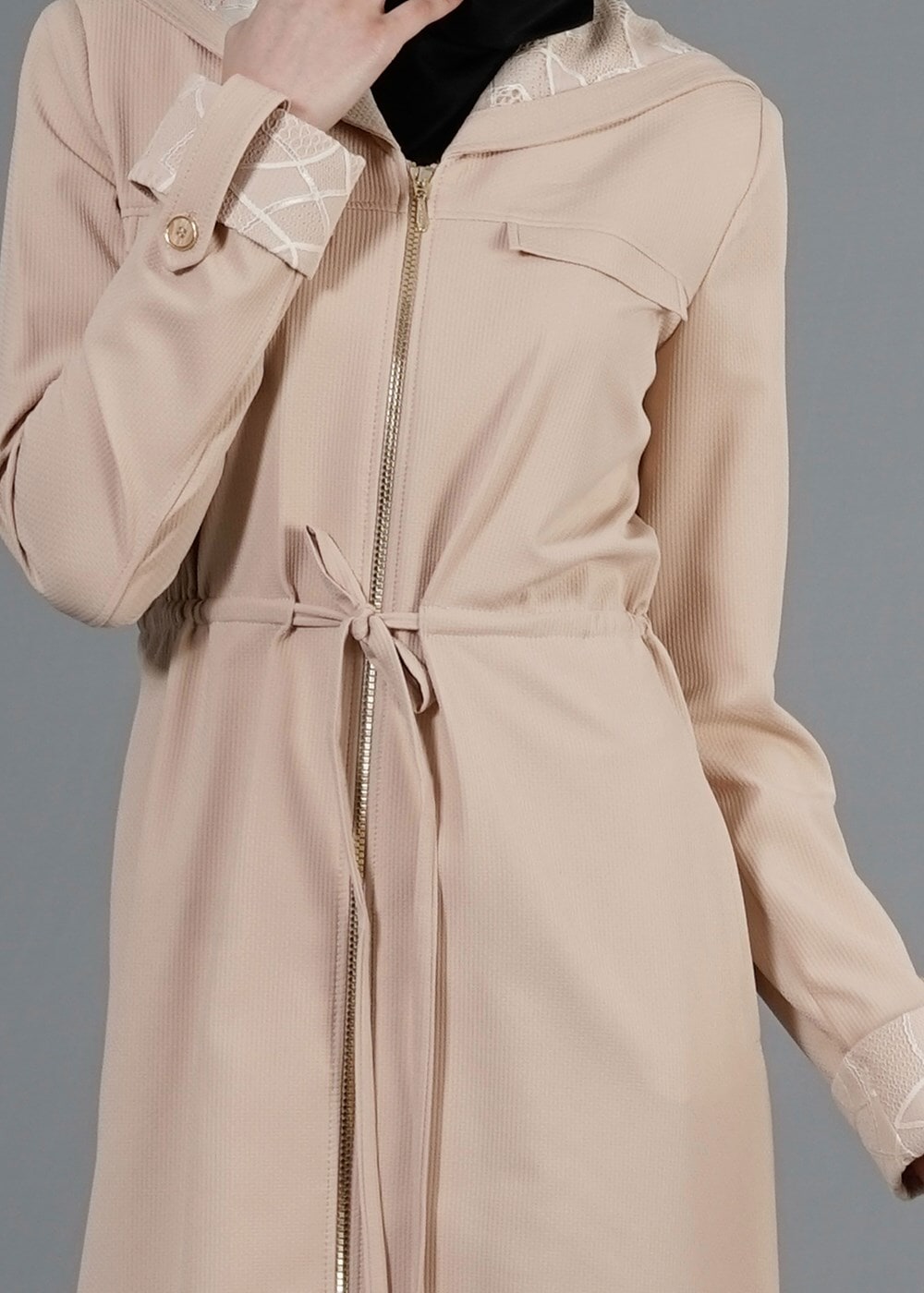 Tesettür giyim BEJ T 1452 Masal Tesettür Pardesü-Alv Fashion