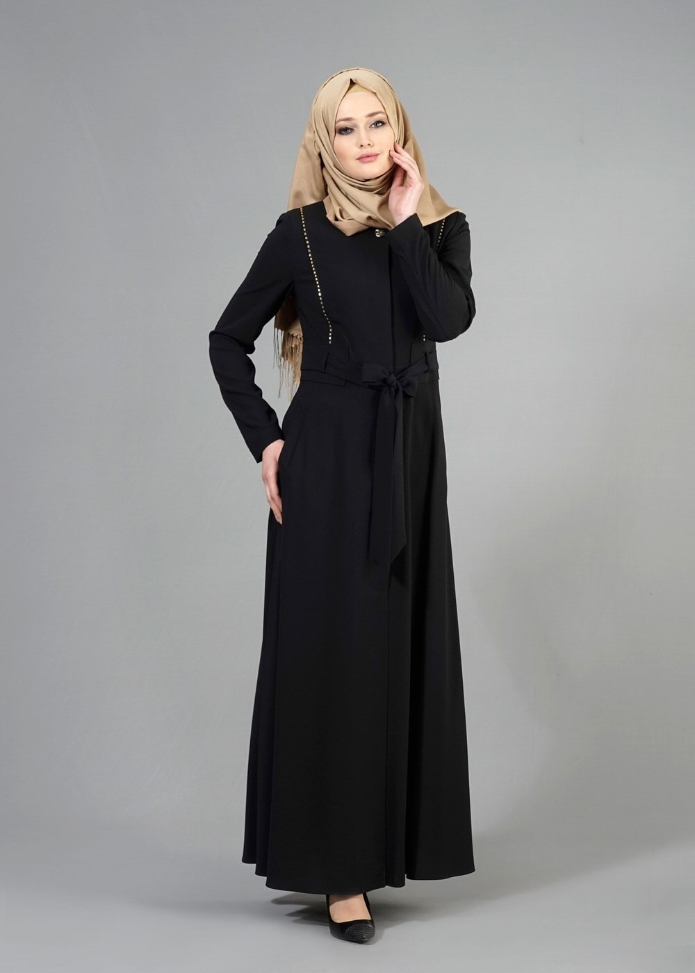 Tesettür giyim SİYAH T 1485 Nazenin Tesettür Pardesü-Alv Fashion