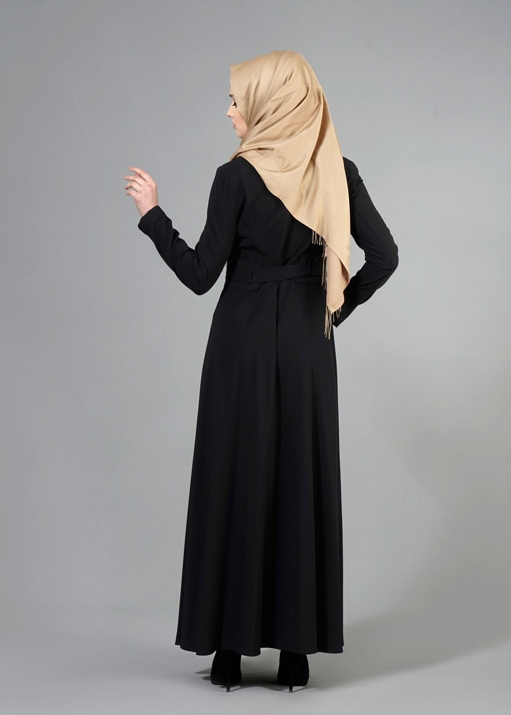 Tesettür giyim SİYAH T 1485 Nazenin Tesettür Pardesü-Alv Fashion