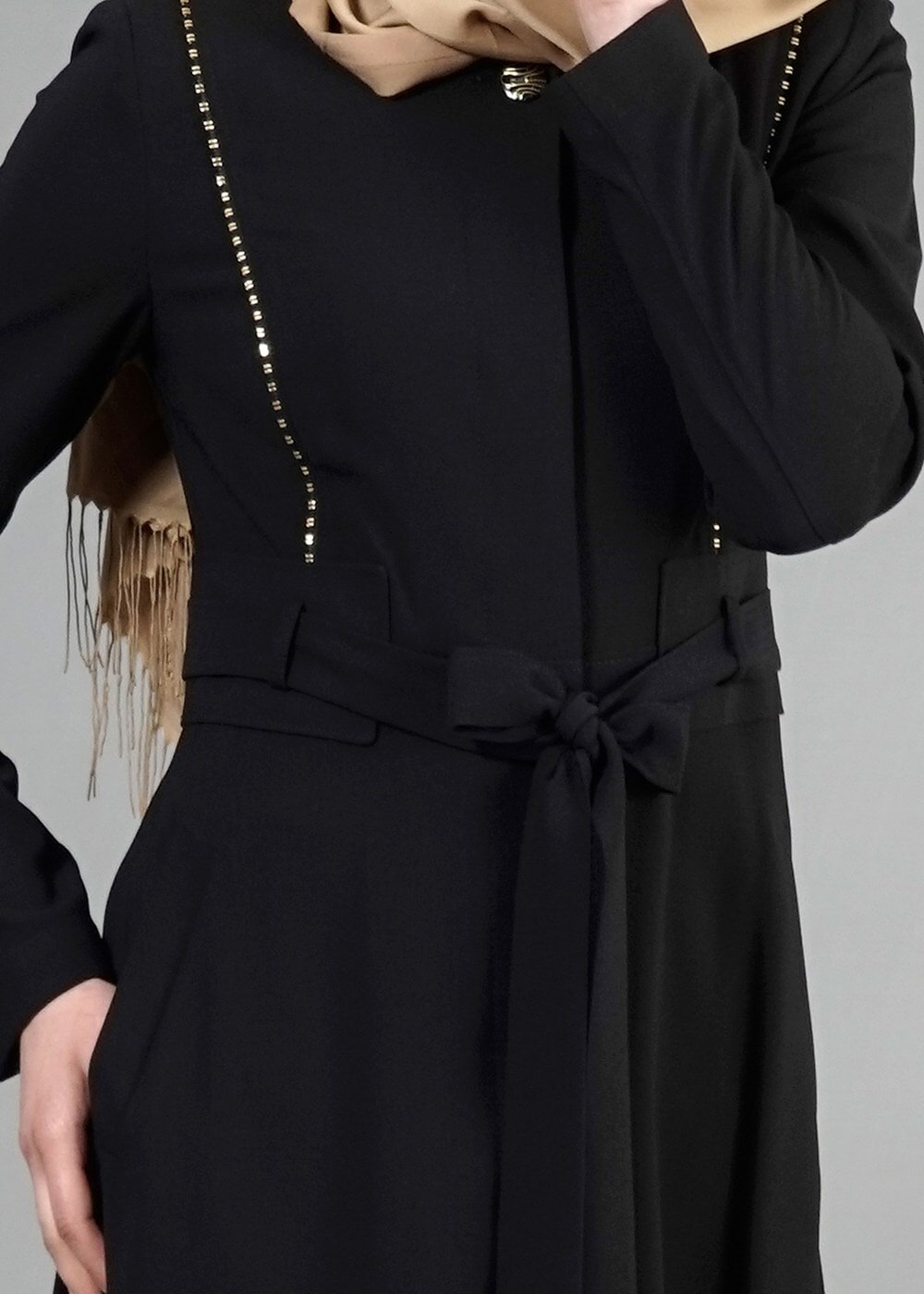 Tesettür giyim SİYAH T 1485 Nazenin Tesettür Pardesü-Alv Fashion
