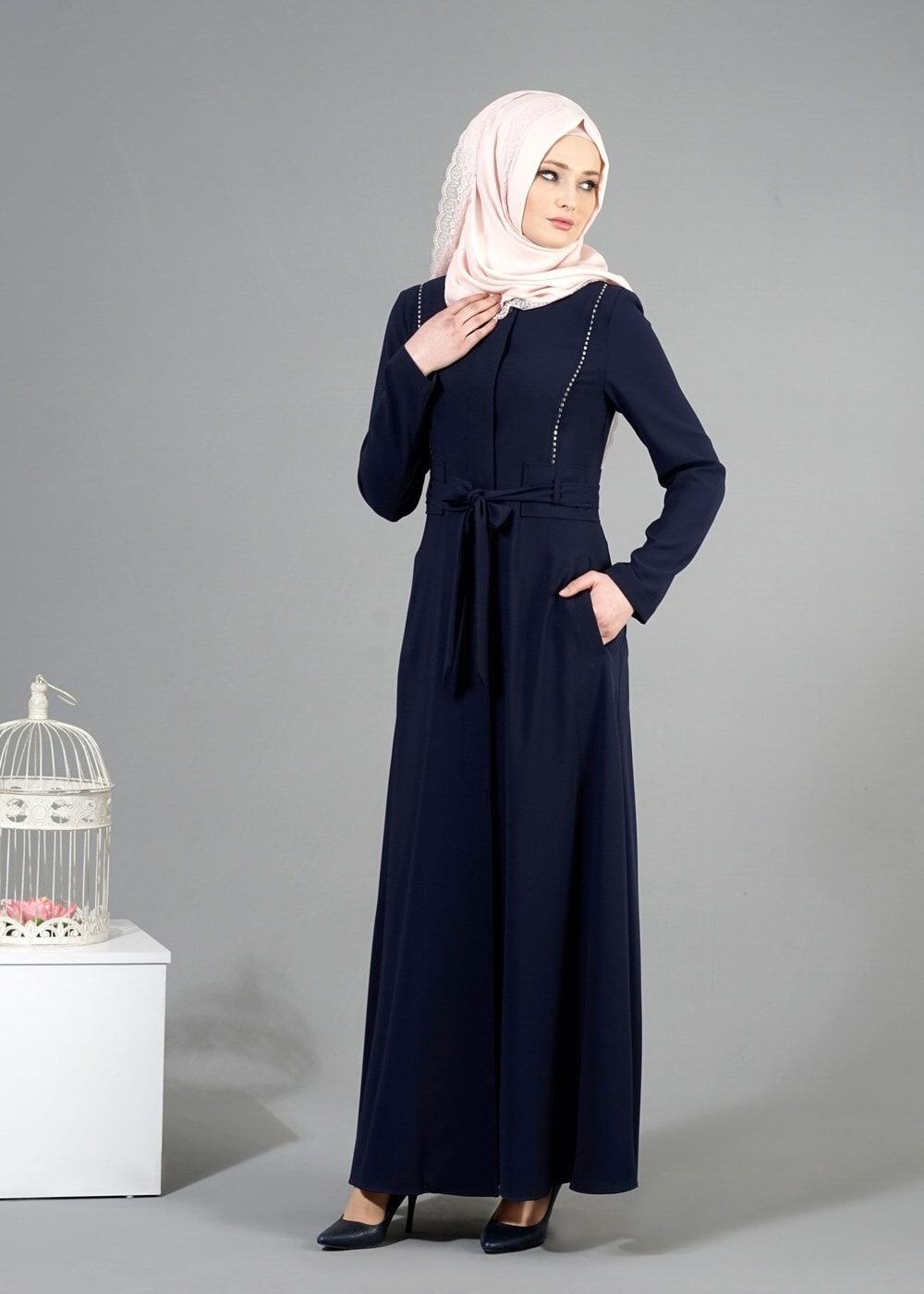 Tesettür giyim LACİVERT T 1485 Nazenin Tesettür Pardesü-Alv Fashion