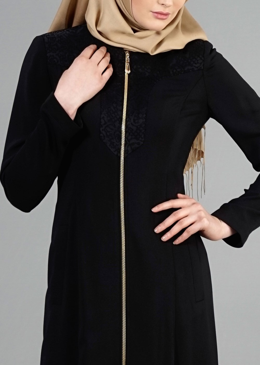 Tesettür giyim SİYAH T 1541 Farah Tesettür Pardesü-Alv Fashion