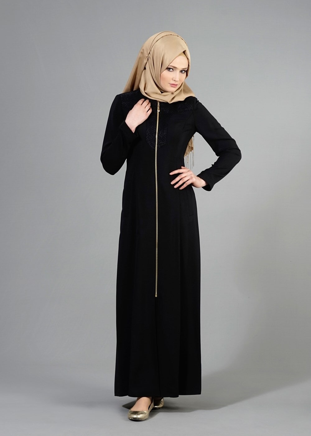 Tesettür giyim SİYAH T 1541 Farah Tesettür Pardesü-Alv Fashion