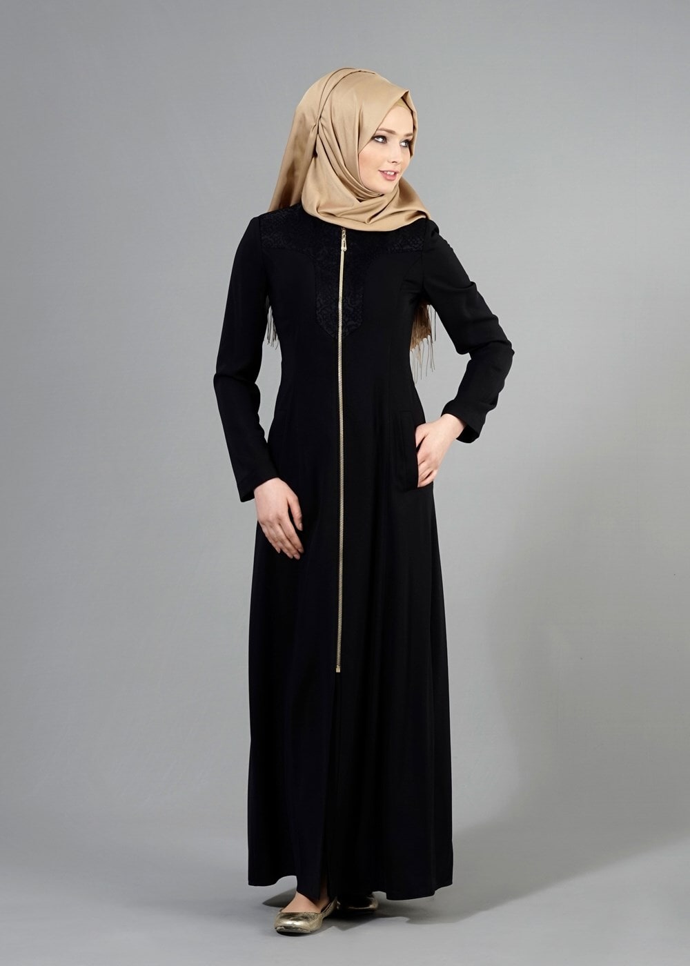 Tesettür giyim SİYAH T 1541 Farah Tesettür Pardesü-Alv Fashion