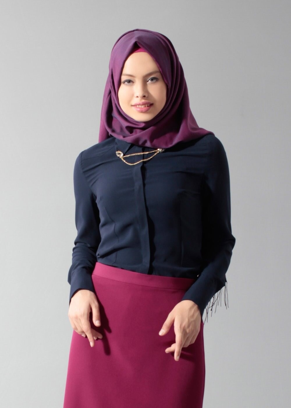 Tesettür giyim LACİVERT T 4374-1 Portre Tesettür Bluz_Alv Fashion