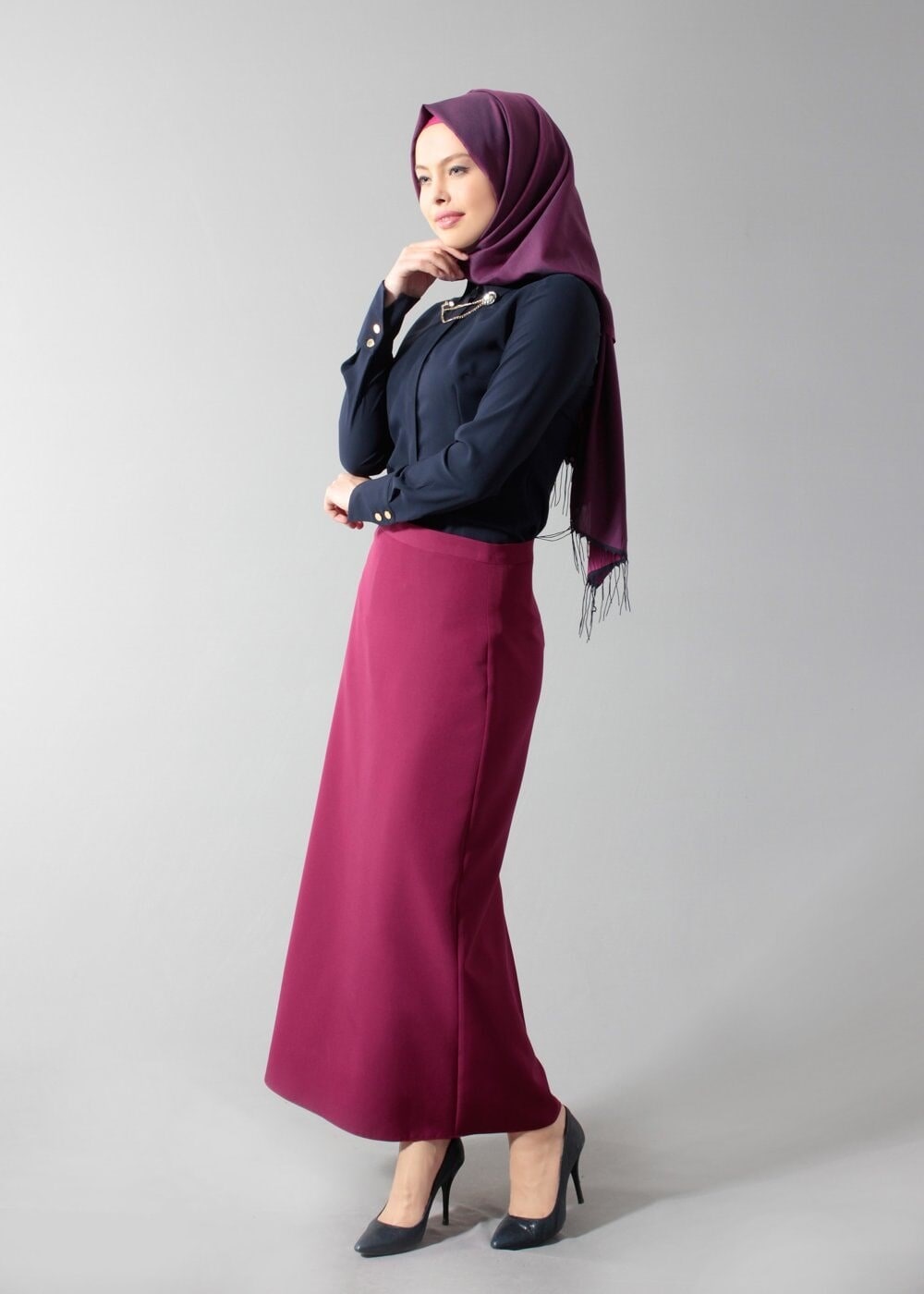 Tesettür giyim LACİVERT T 4374-1 Portre Tesettür Bluz_Alv Fashion