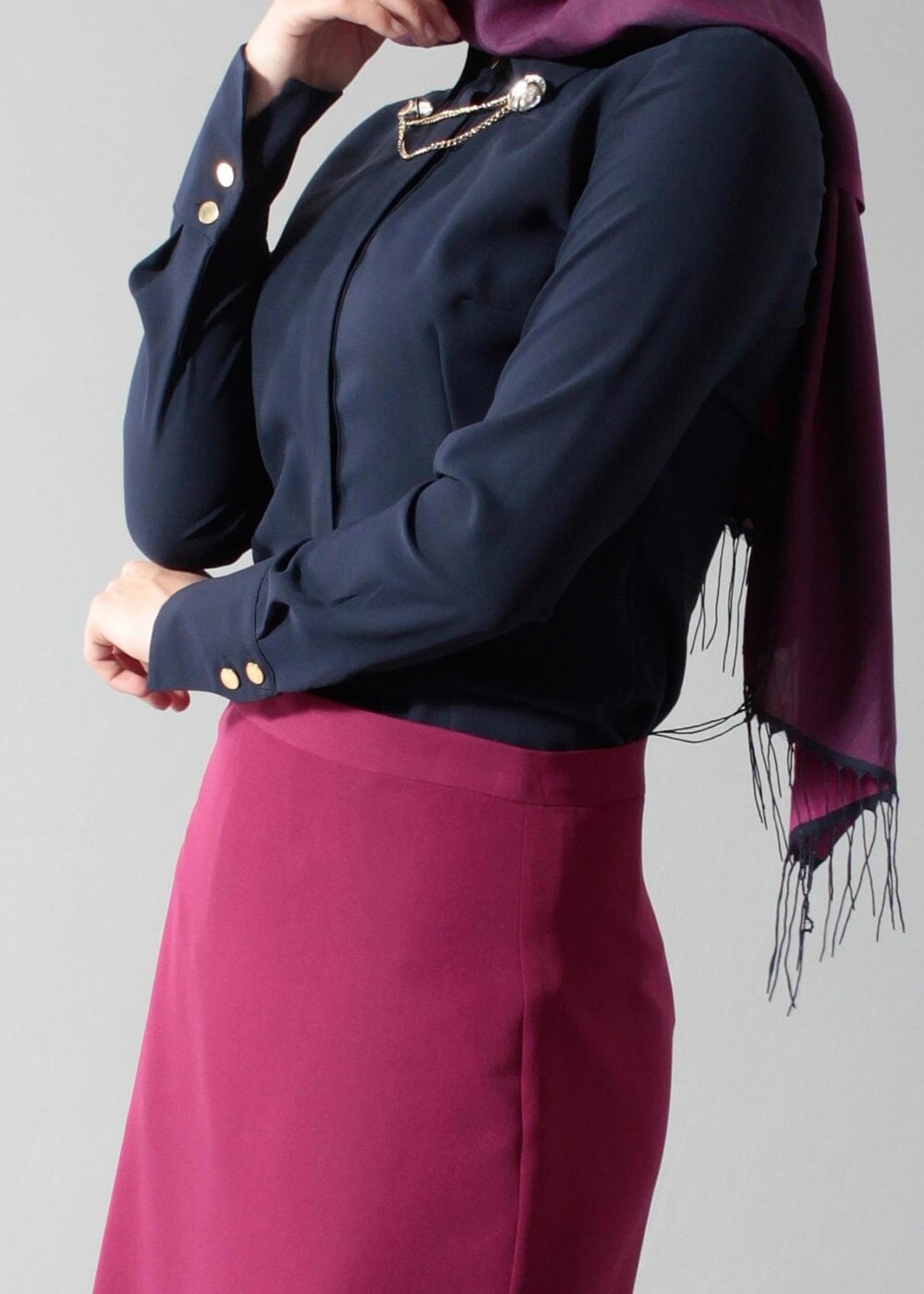 Tesettür giyim LACİVERT T 4374-1 Portre Tesettür Bluz_Alv Fashion