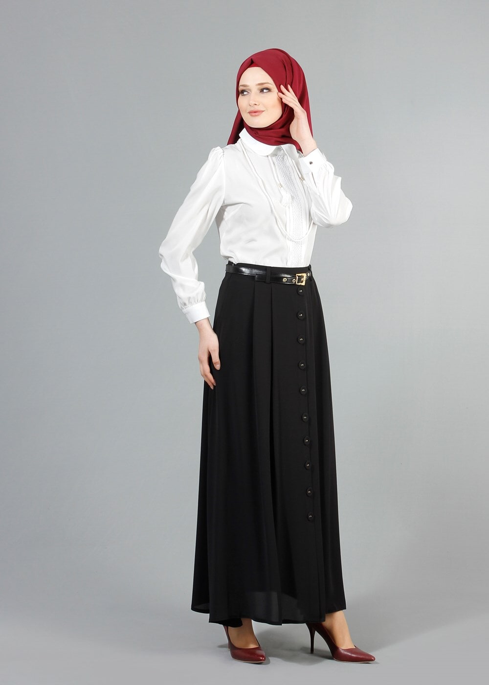 Hijab clothing BLACK T 121950 Miss Belles Düğme Detaylı Etek