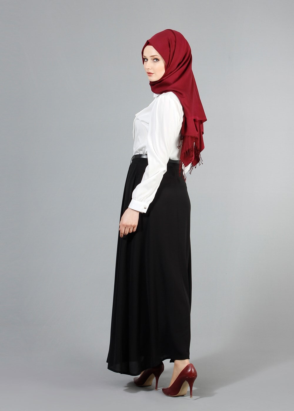 Hijab clothing BLACK T 121950 Miss Belles Düğme Detaylı Etek
