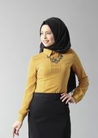 Tesettür giyim TURUNCU NERVÜR DETAYLI BLUZ 4346 