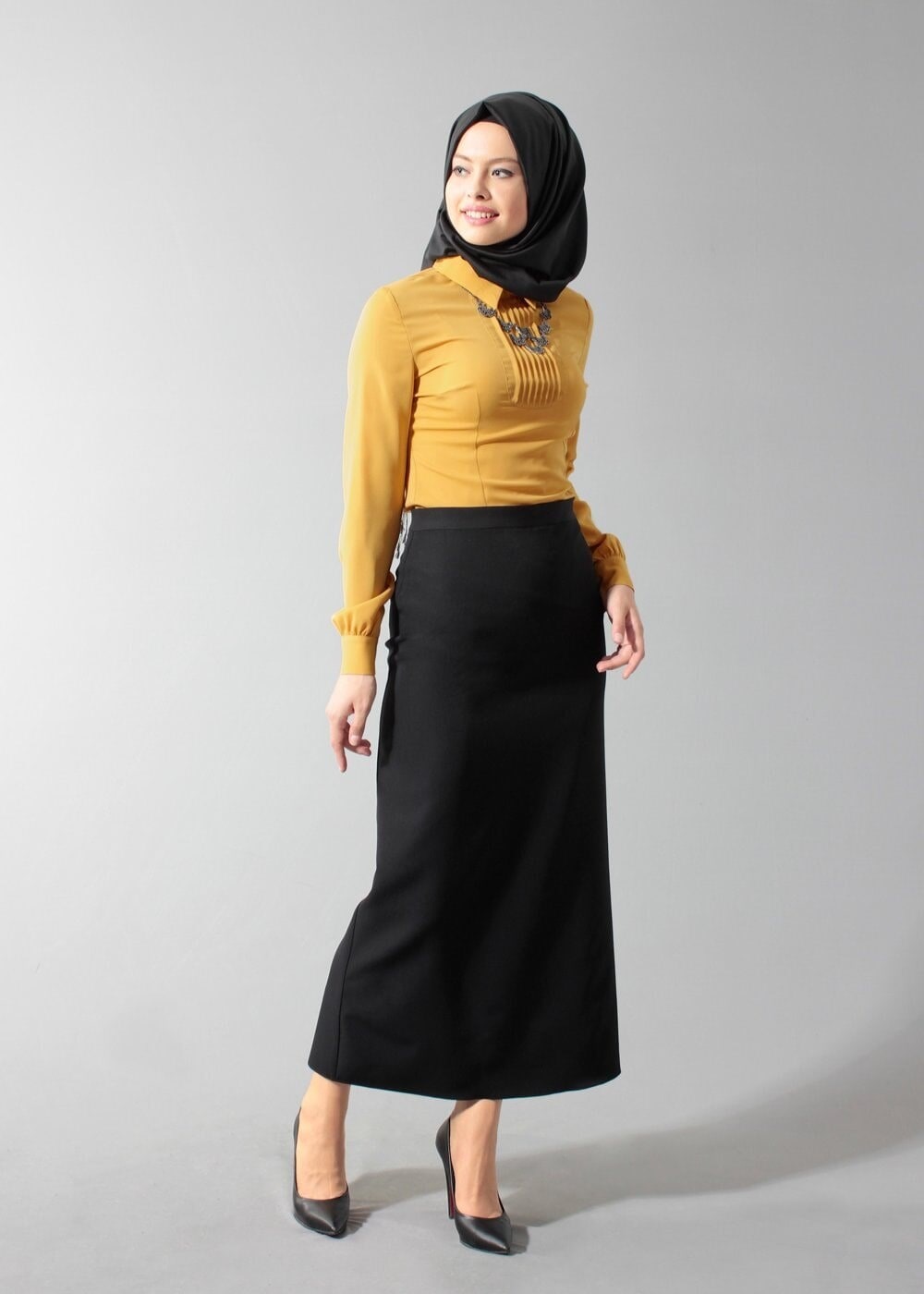 Tesettür giyim TURUNCU NERVÜR DETAYLI BLUZ 4346 