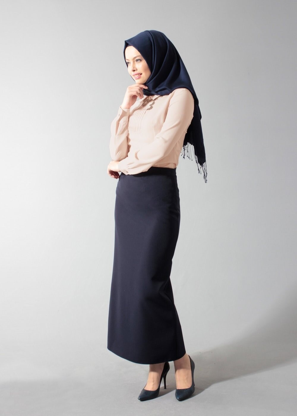 Tesettür giyim PEMBE NERVÜR DETAYLI BLUZ 4346 