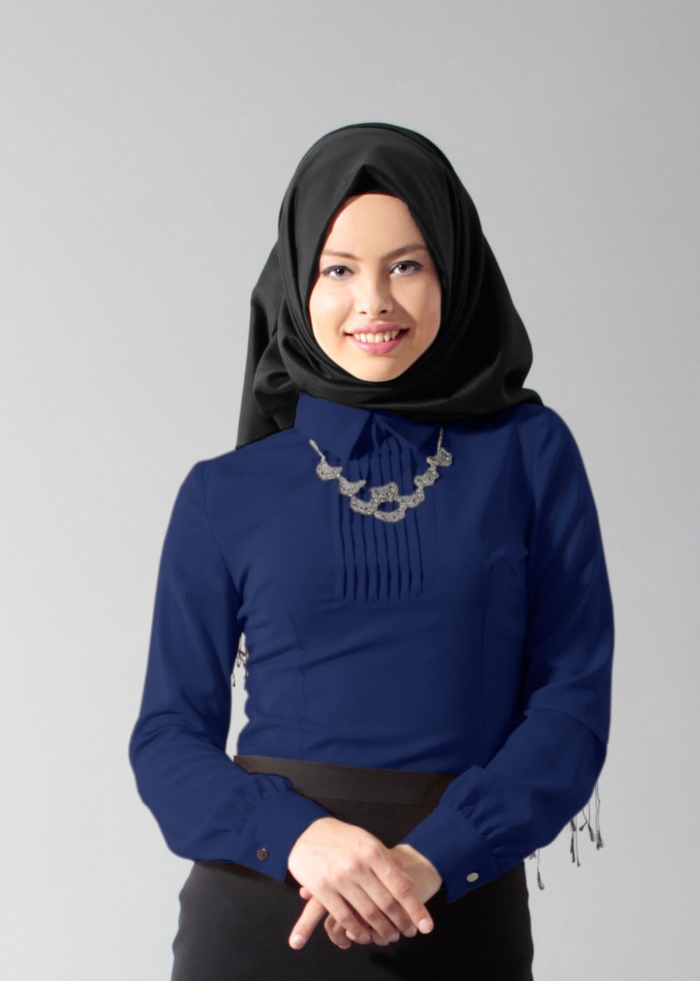 Tesettür giyim LACİVERT NERVÜR DETAYLI BLUZ 4346 