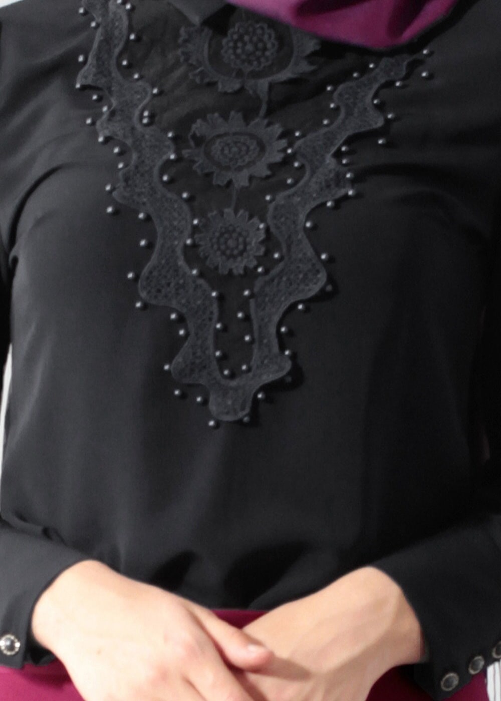 Tesettür giyim SİYAH T 4431 Criss Tesettür Bluz -Alv Fashion