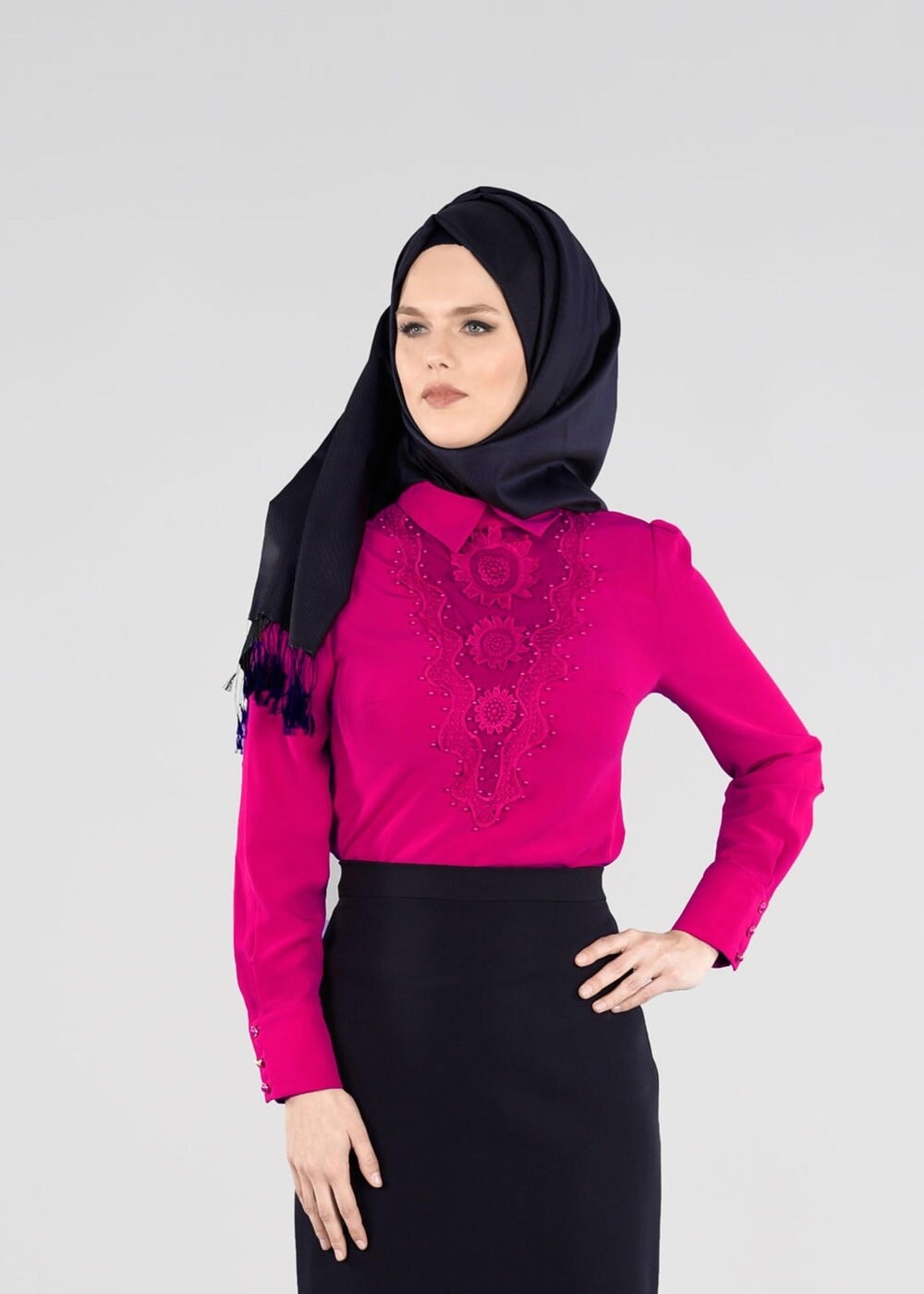 Tesettür giyim FUŞYA T 4431 Criss Tesettür Bluz -Alv Fashion