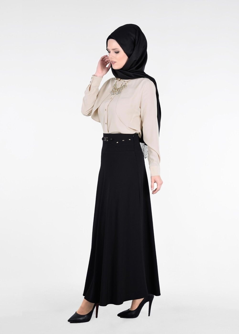 Tesettür giyim BEJ T 4435 Criss Tesettür Bluz -Alv Fashion