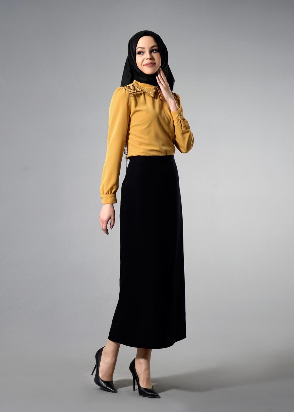 Tesettür giyim TURUNCU TAŞ DETAYLI BLUZ 4437 