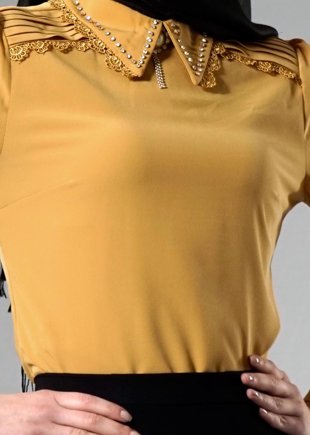 Tesettür giyim TURUNCU TAŞ DETAYLI BLUZ 4437 