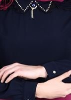 Tesettür giyim LACİVERT TAŞ DETAYLI BLUZ 4437 