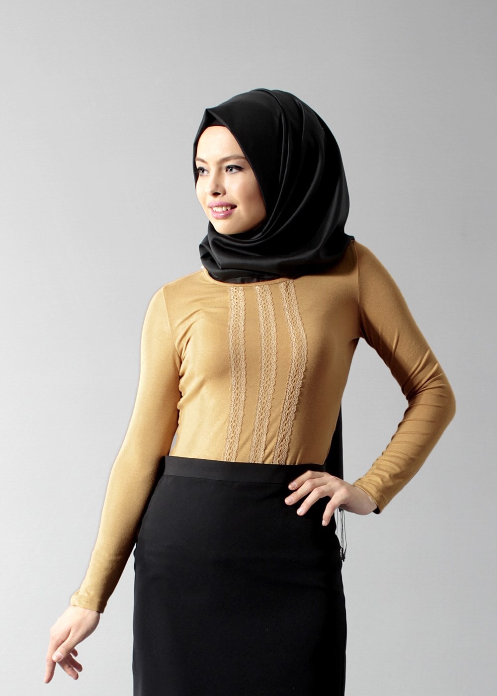 Tesettür giyim SARI T 4563 New Viscon Lycra Bluz-Alv Fashion