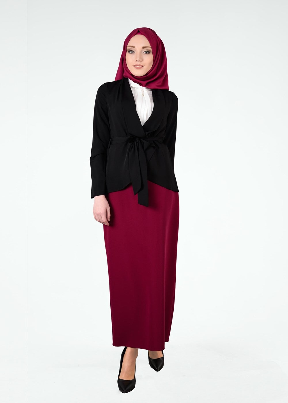 Tesettür giyim SİYAH BELİ KUŞAKLI CEKET 4615 