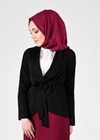 Tesettür giyim SİYAH BELİ KUŞAKLI CEKET 4615 