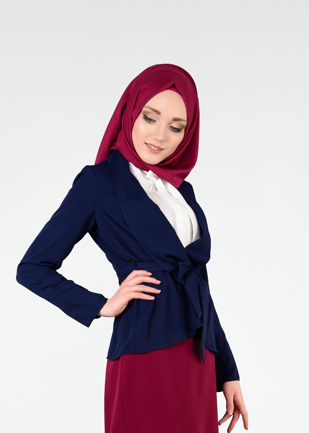 Tesettür giyim LACİVERT BELİ KUŞAKLI CEKET 4615 