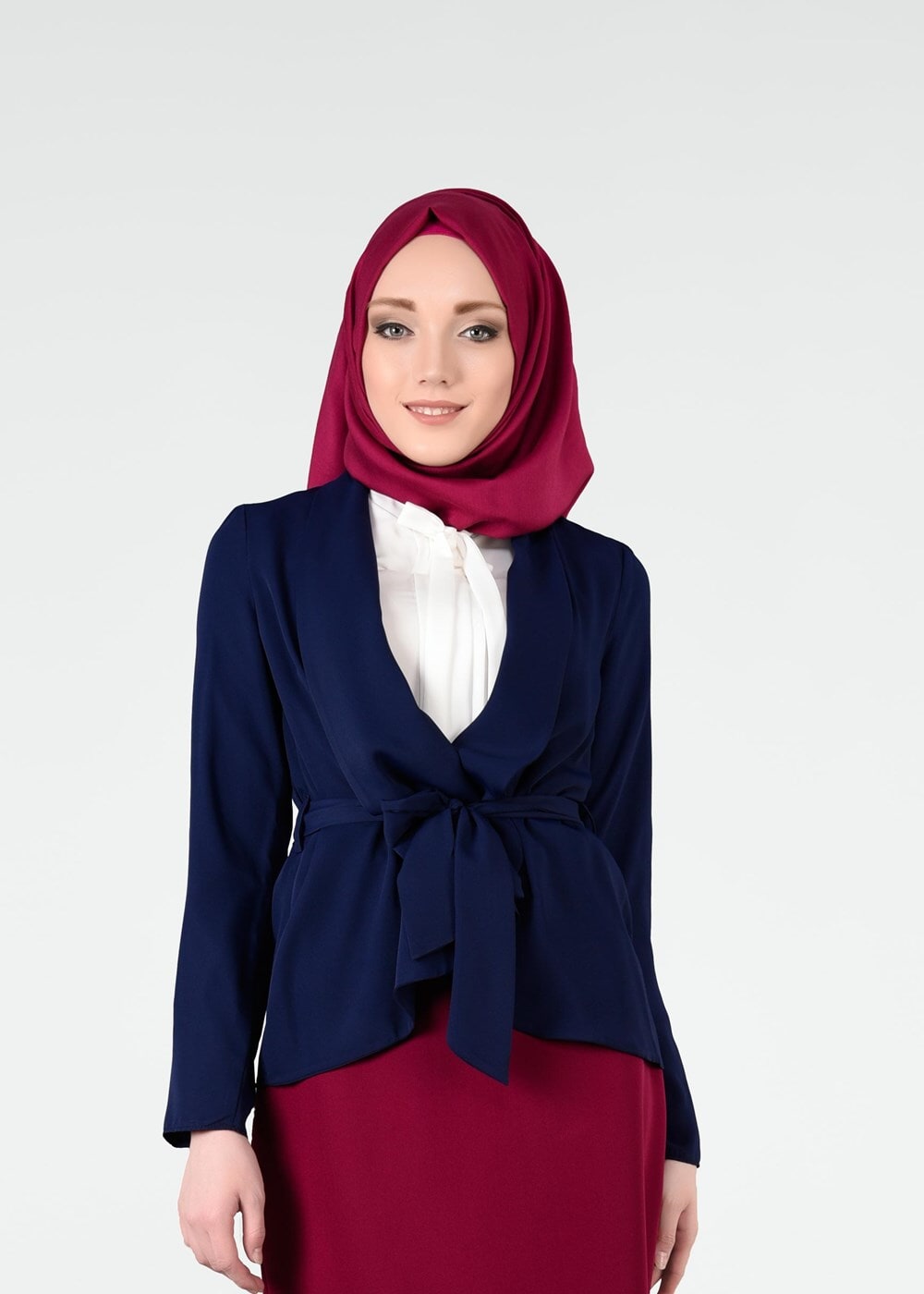 Tesettür giyim LACİVERT BELİ KUŞAKLI CEKET 4615 