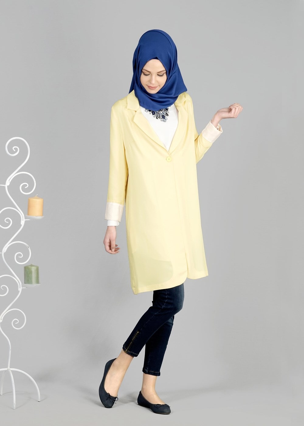 Tesettür giyim SARI T 4582 Nazenin Ceket-Alv Fashion