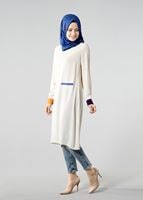 Tesettür giyim BEJ T 308 İpekzade Krep Salaş Tunik