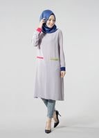 Tesettür giyim GRİ T 308 İpekzade Krep Salaş Tunik