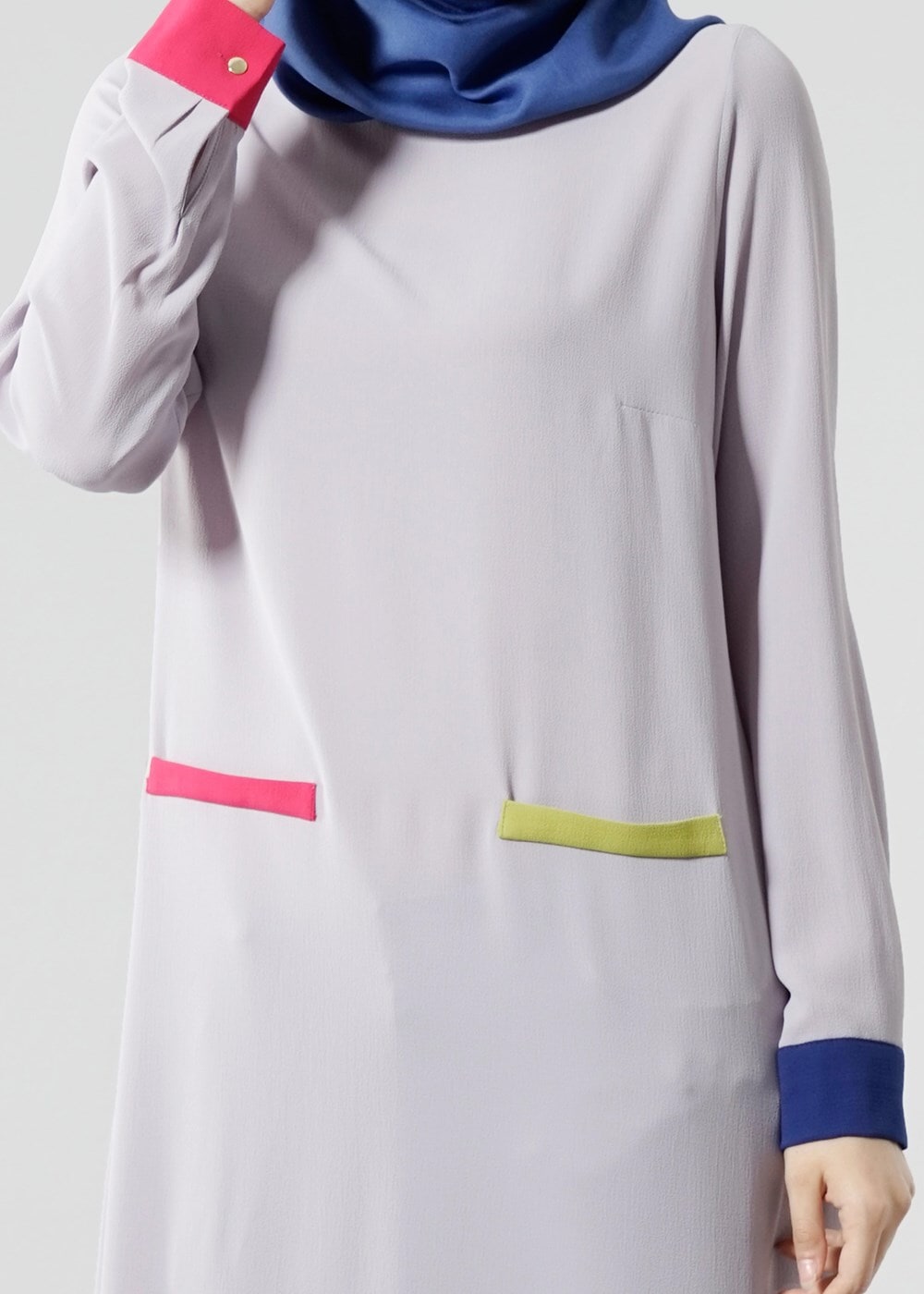 Tesettür giyim GRİ T 308 İpekzade Krep Salaş Tunik