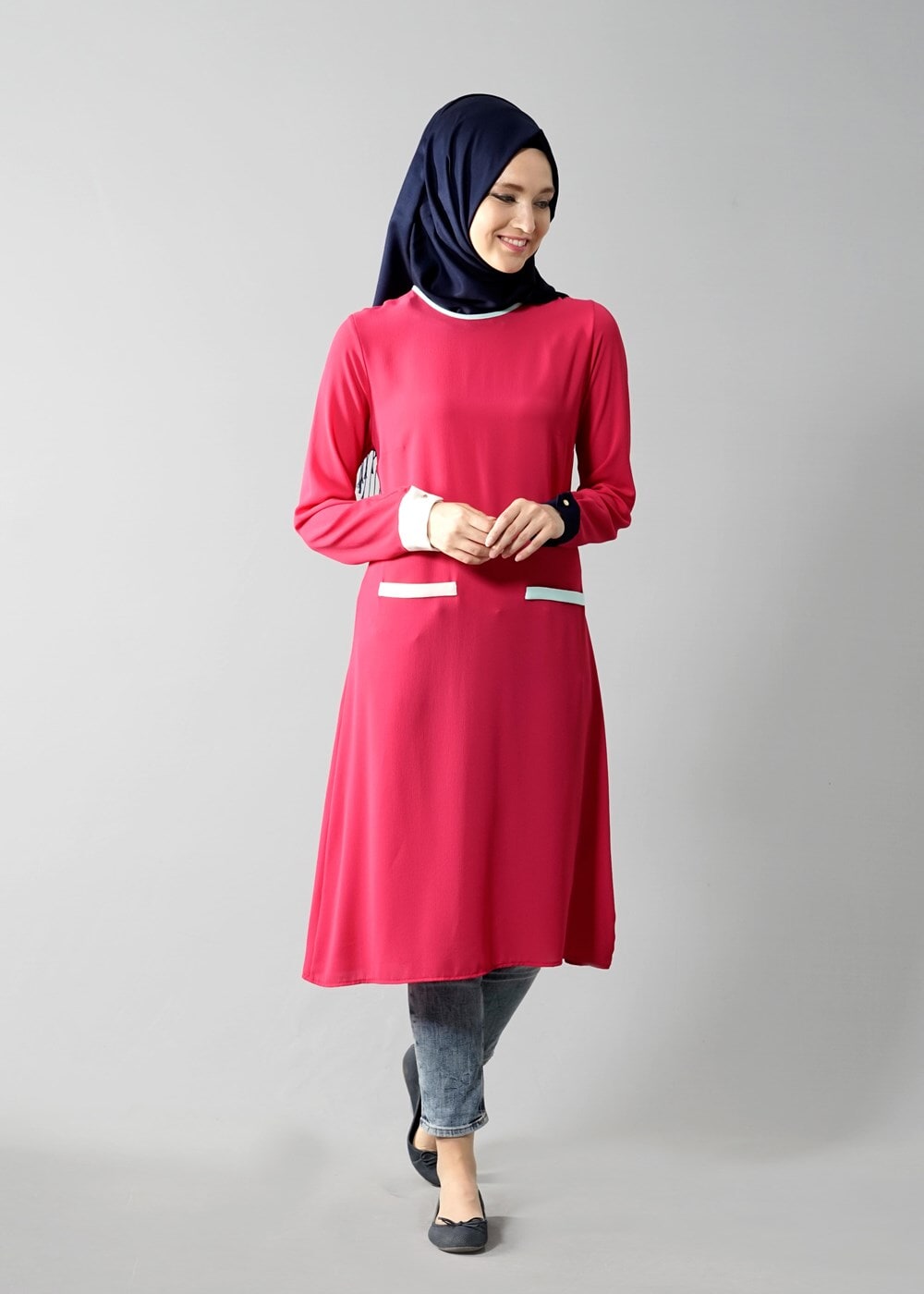 Tesettür giyim FUŞYA T 308 İpekzade Krep Salaş Tunik