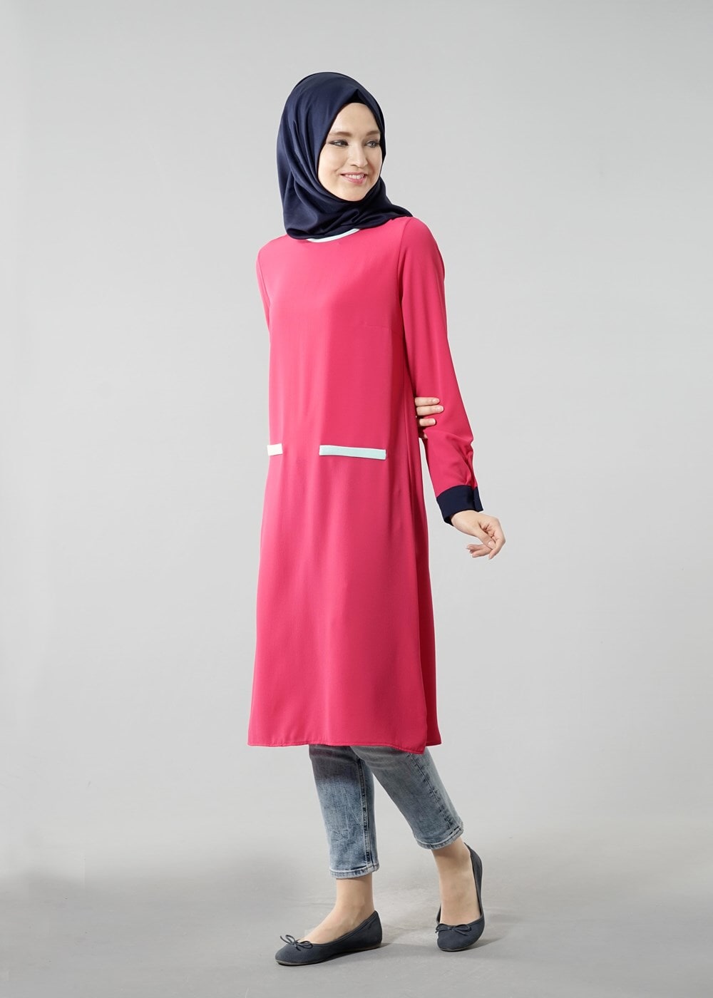 Tesettür giyim FUŞYA T 308 İpekzade Krep Salaş Tunik