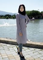 Tesettür giyim GRİ T 311 İpekzade Cep Detaylı Salaş Tunik