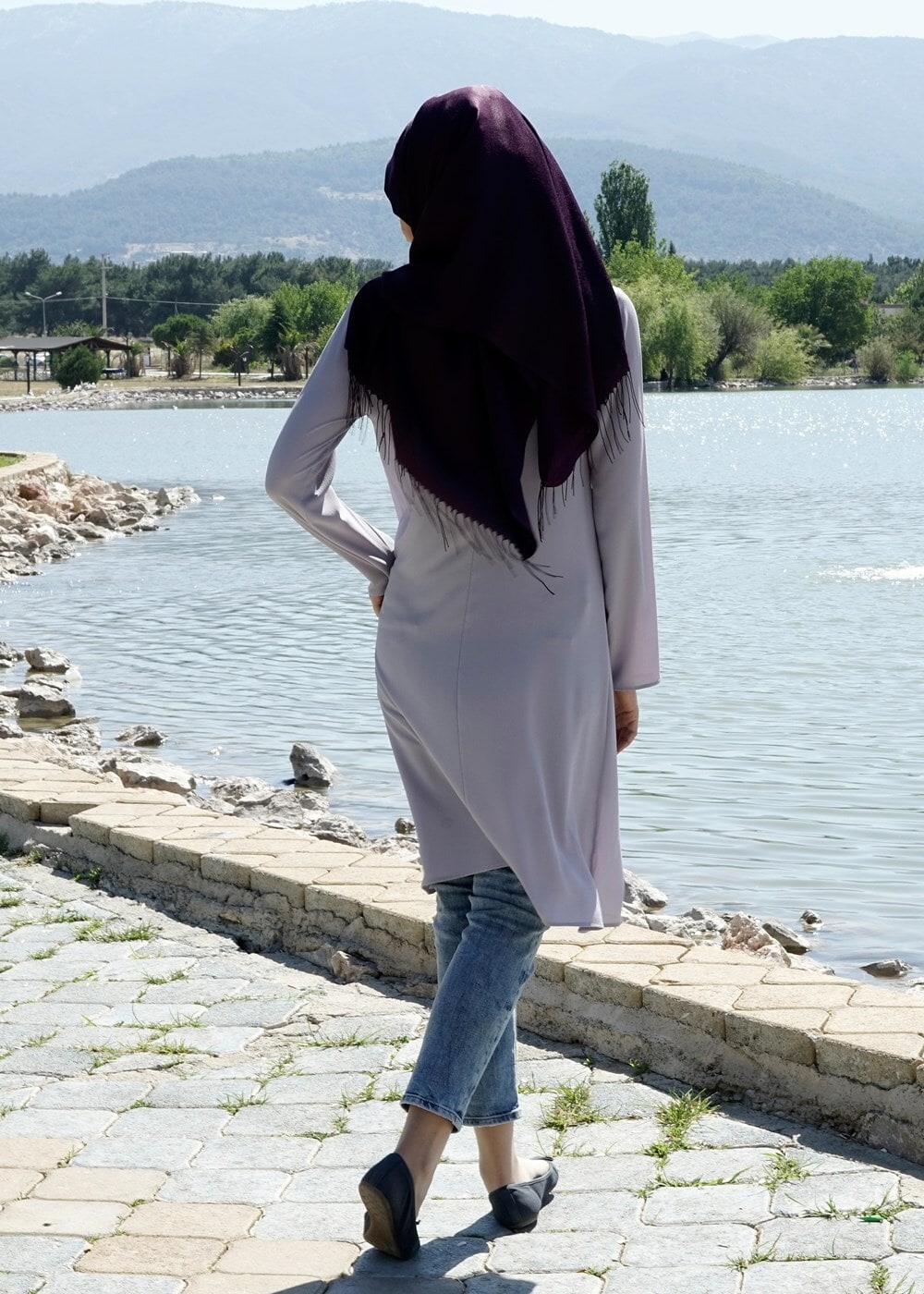 Tesettür giyim GRİ T 311 İpekzade Cep Detaylı Salaş Tunik