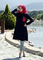 Tesettür giyim LACİVERT T 311 İpekzade Cep Detaylı Salaş Tunik