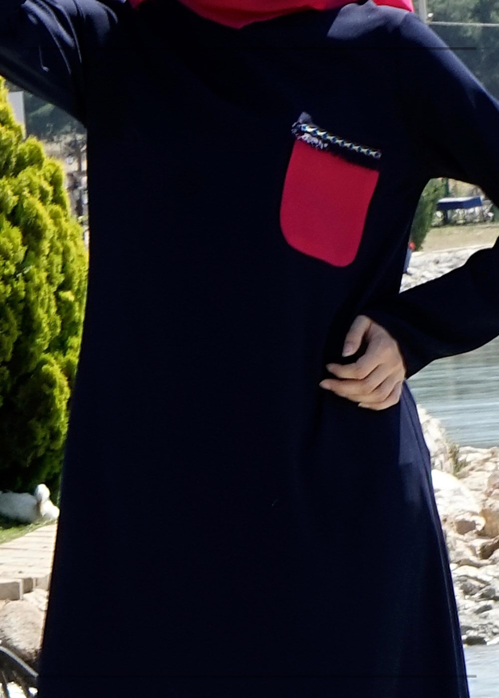 Tesettür giyim LACİVERT T 311 İpekzade Cep Detaylı Salaş Tunik