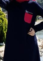 Tesettür giyim LACİVERT T 311 İpekzade Cep Detaylı Salaş Tunik