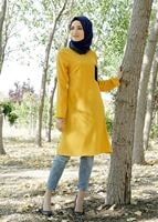 Tesettür giyim SARI T 311 İpekzade Cep Detaylı Salaş Tunik