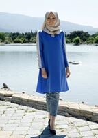 Tesettür giyim LACİVERT T 343 İpekzade Kolyeli Salaş Tunik