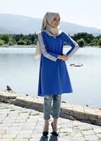 Tesettür giyim LACİVERT T 343 İpekzade Kolyeli Salaş Tunik