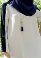 Tesettür giyim BEJ T 343 İpekzade Kolyeli Salaş Tunik