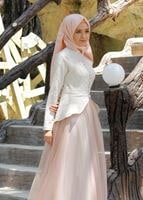 Tesettür giyim PUDRA SİMLİ TÜL ABİYE ELBİSE 7068 