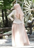 Tesettür giyim PUDRA SİMLİ TÜL ABİYE ELBİSE 7068 