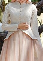 Tesettür giyim PUDRA SİMLİ TÜL ABİYE ELBİSE 7068 