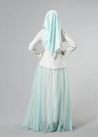 Tesettür giyim YEŞİL SİMLİ TÜL ABİYE ELBİSE 7068 