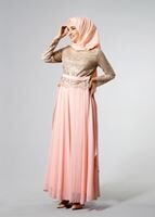 Tesettür giyim PUDRA SİMLİ DANTEL ABİYE ELBİSE 7106 