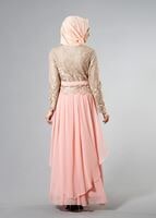 Tesettür giyim PUDRA SİMLİ DANTEL ABİYE ELBİSE 7106 