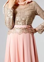 Tesettür giyim PUDRA SİMLİ DANTEL ABİYE ELBİSE 7106 